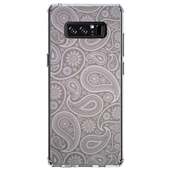 DistinctInk Clear Shockproof Hybrid Case for Samsung Galaxy Note 8 - TPU Bumper, Acrylic Back, Tempered Glass Screen Protector - Grey Black Paisley