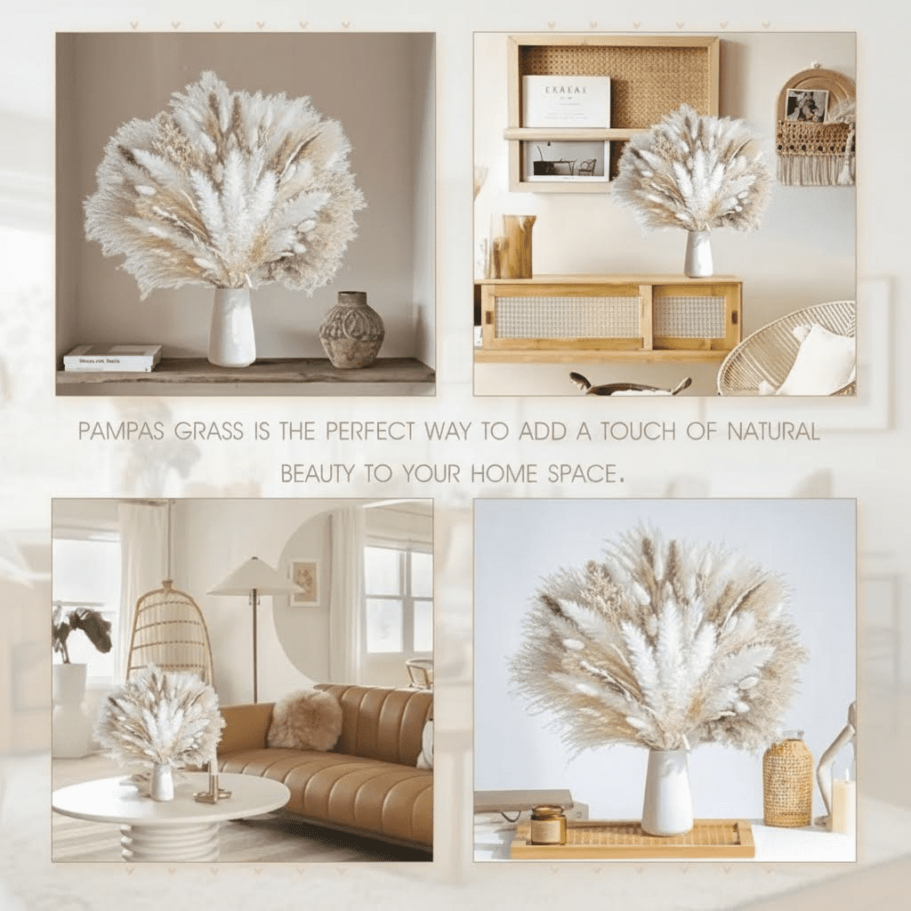 96 PCS Natural Dried Pampas Grass Bouquet, Boho Wedding Floral Arrangements and Home Decor, Dried Flowers for Vase Fillers and Rustic Home Decorations