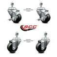 thumbnail image 2 of 3 Inch SS Soft Rubber Wheel Swivel ½ Inch Threaded Stem Caster Set 2 Brakes SCC, 2 of 2