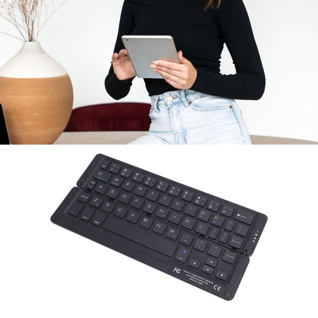 Foldable Keyboard, Folding Wireless Portable Keyboard with Magnetic Stand, 58 Keys Quiet Aluminum Alloy Lightweight Rechargeable for Tablets Phones