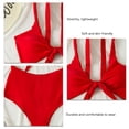 thumbnail image 4 of Traje de baño de una pieza con cuello en V y nudo frontal de corte alto sin espalda, traje de baño elástico para mujer, color rojo oscuro L, 4 of 5