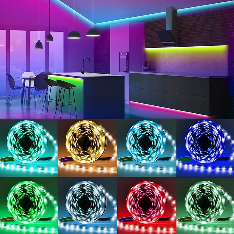Ledander 16.4ft LED Lights,LED Lights Strip Bedroom Extra Long RGB 5050 LED  Strips with 24 Button IR Remote Bluetooth Music Control for Christmas Room  Home Decor(Waterproof) 