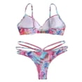 thumbnail image 3 of Qiylii Women's Two Piece Bikini Solid Color/Painting Spot Print Underwire Sling Bra Tops + Multi-Bandage Soft Shorts, 3 of 4