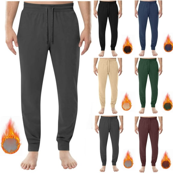 DODADAWANJ Fleece Lined Pajama Pants for Men Twill Drawstring Elastic Waist Joggers Pants Big and Tall Sleepwear Pants for Home Indoor Lounge