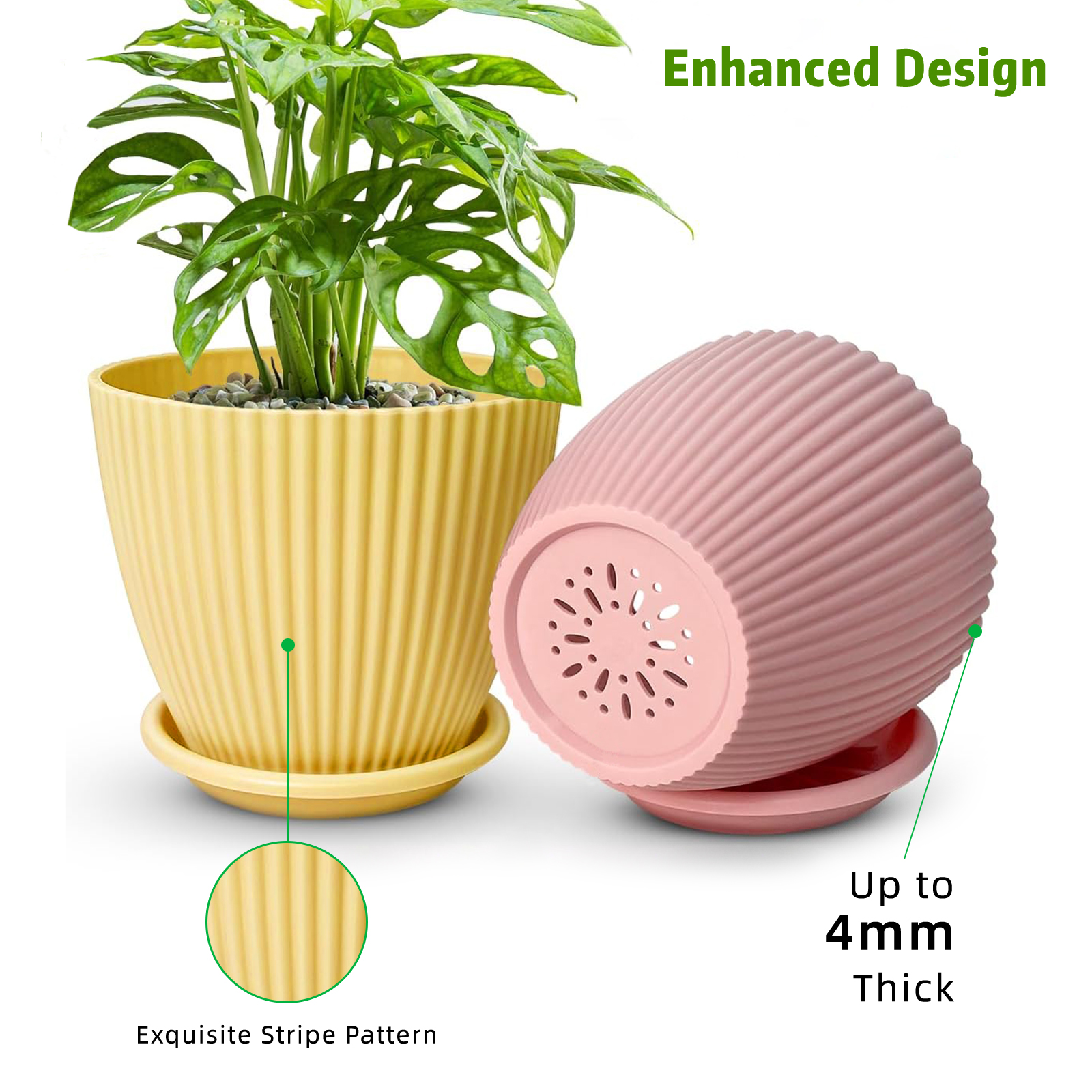 Xueyu 5-Pack Plastic Plant Pots with Saucers, Multicolor photo 2