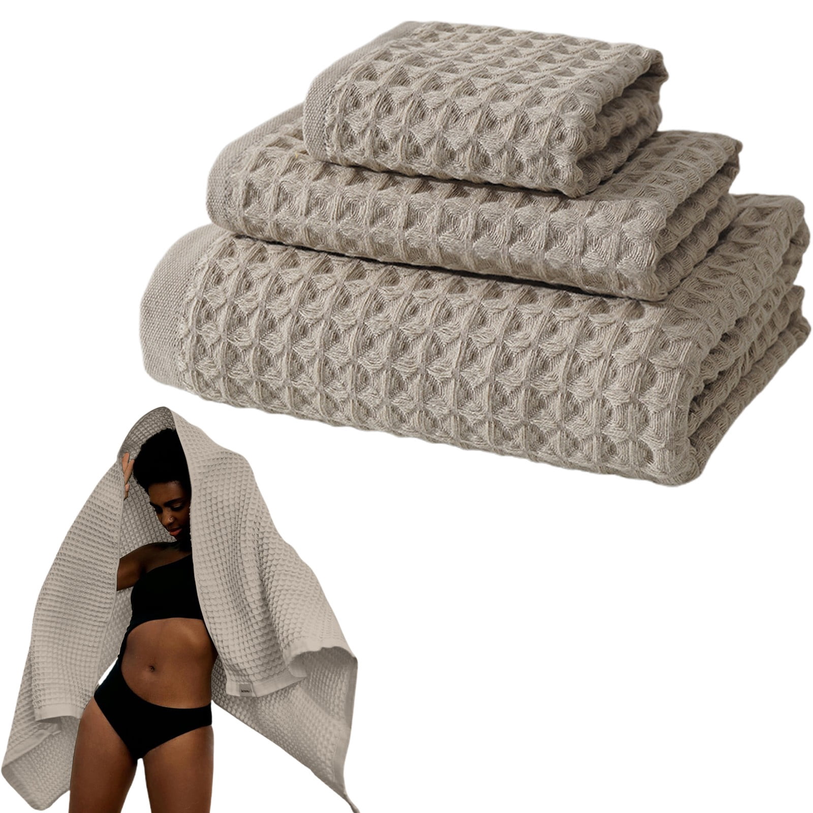 Ngheia Cotton Waffle Bath Towel Three-Piece Set Light Gray A, Summer Savings 2025! Towel Set Hand Towels for Bathroom Cotton Set Towel Skin Friendly Towel Squares Towel Cotton 3 Piece Set