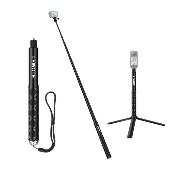 LEWOTE Extendable Selfie Stick Compatible with Insta360 One X2 X3 XR/RS/GO 2 GO 3, Gopro Series,DJI Action Series Monopod Accessories[with Detachable Tripod] (47Inch(120cm))