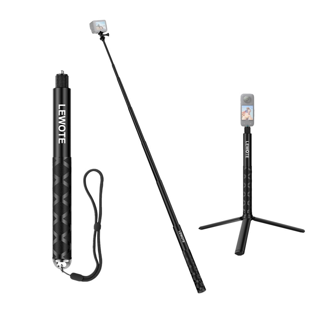 LEWOTE Extendable Selfie Stick Compatible with Insta360 One X2 X3 XR/RS/GO 2 GO 3, Gopro Series,DJI Action Series Monopod Accessories[with Detachable Tripod] (47Inch(120cm))
