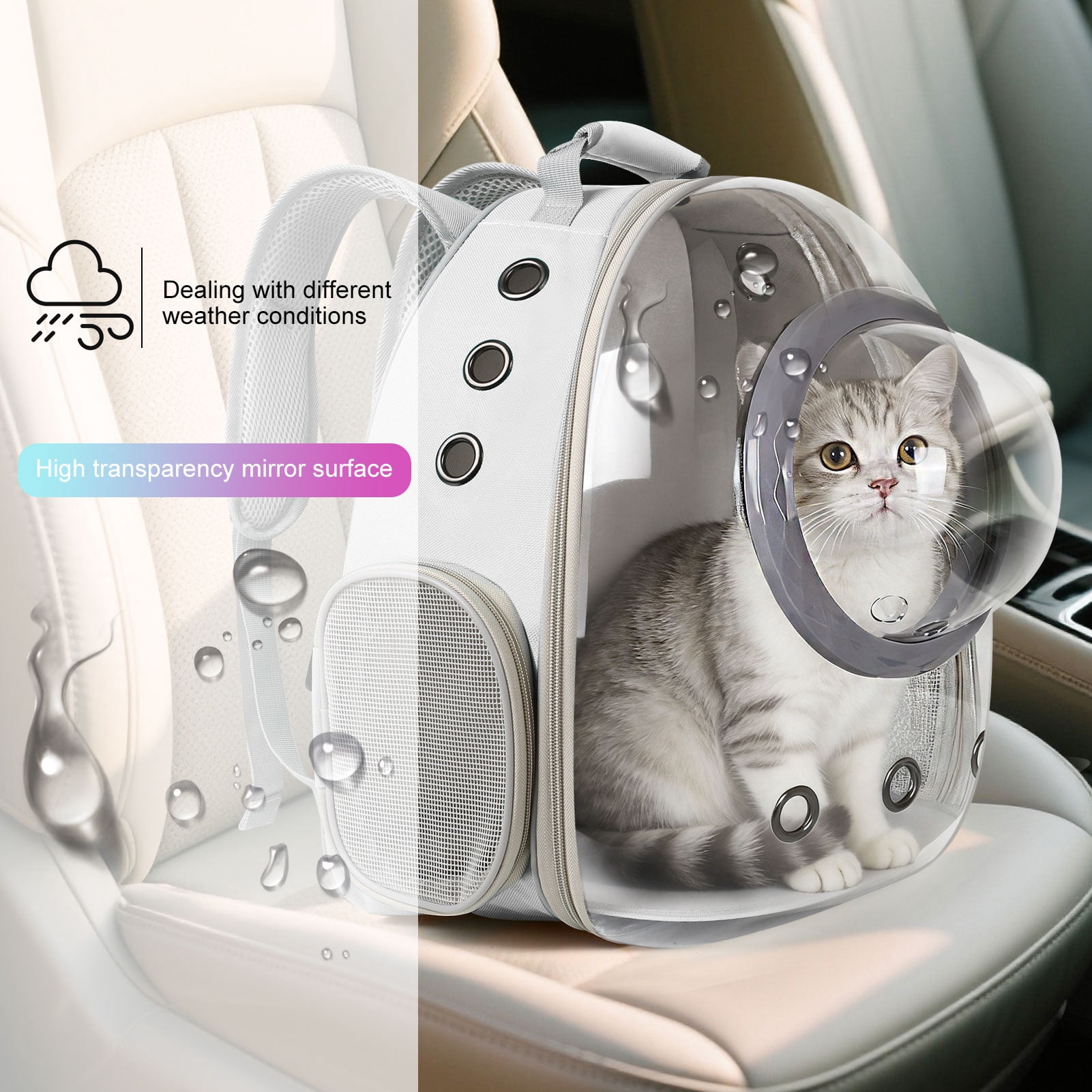 Space Capsule Bubble Dome Pet Carrier Backpack with Extra Soft Pillow, 12 lb Limit, Gray