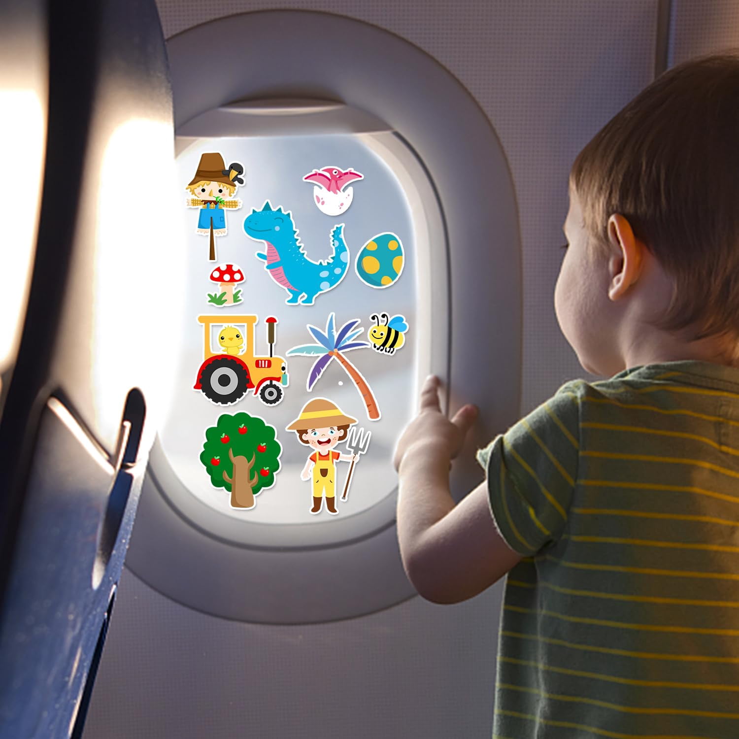 Window Clings Stickers For Gel Decals Thick And Adults Classroom Home Airplane Birthday Party Supplies (farm+dino)