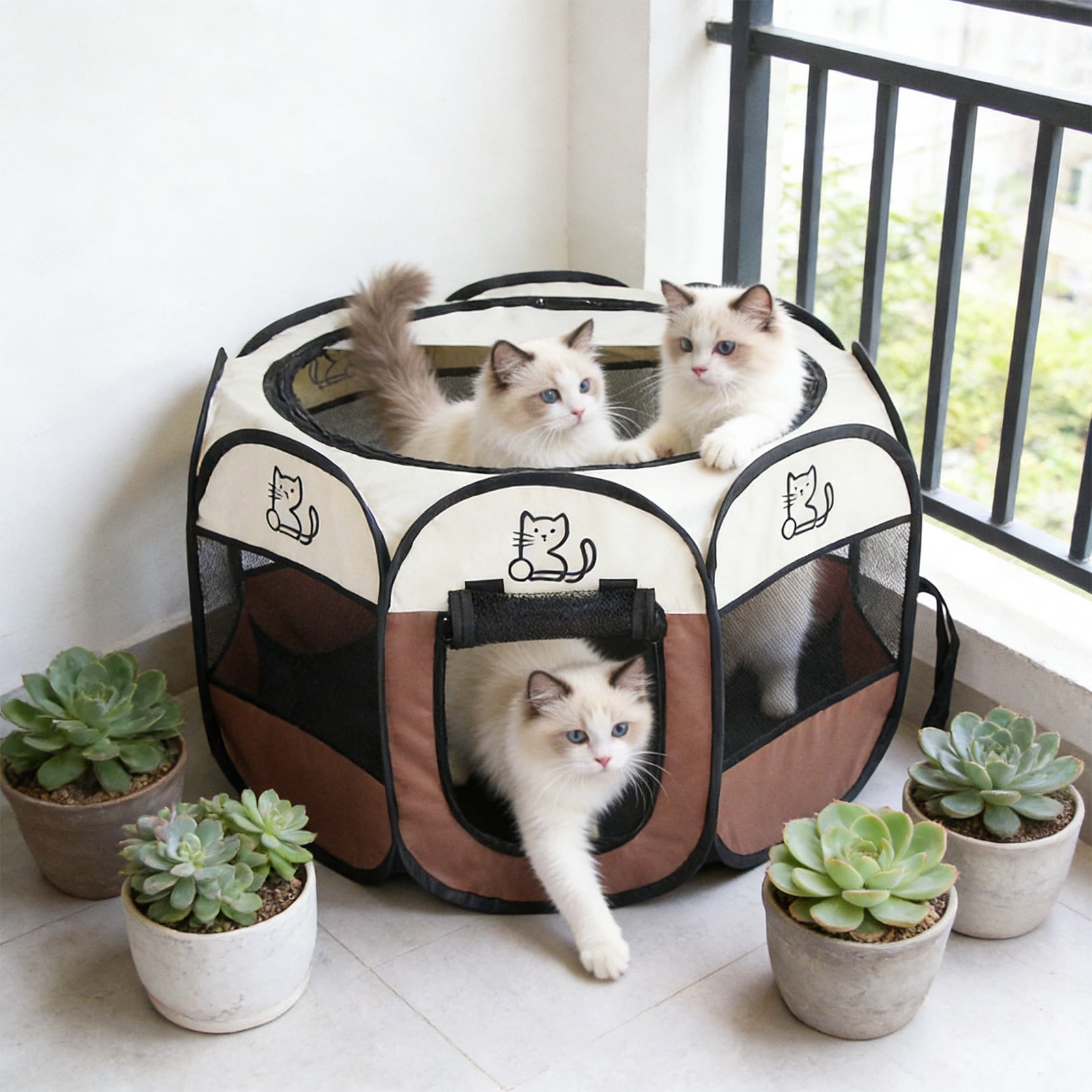 Dog Cat Playpen, Enclosed Foldable Pet Tent, Portable Puppy Pet Crate Indoor for Small Dogs Cats Rabbits, Foldable Dog Cage Enclosure for Outdoor, Dogs Tent Kennel with Carrying Case
