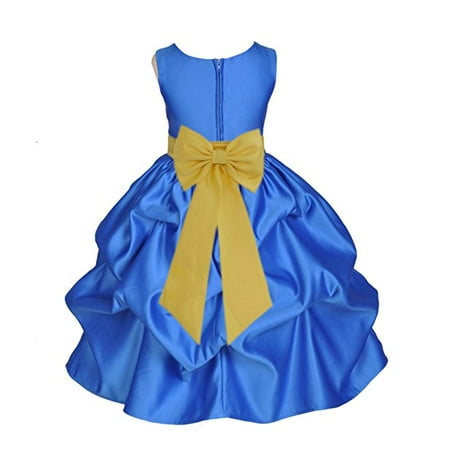 Ekidsbridal Royal Blue Satin Pick-Up Flower Girl Dress Junior Toddler Formal Special Occasions Dresses Wedding Pageant Recital Reception Birthday Party Girl Princess Ball Gown Dance 208T