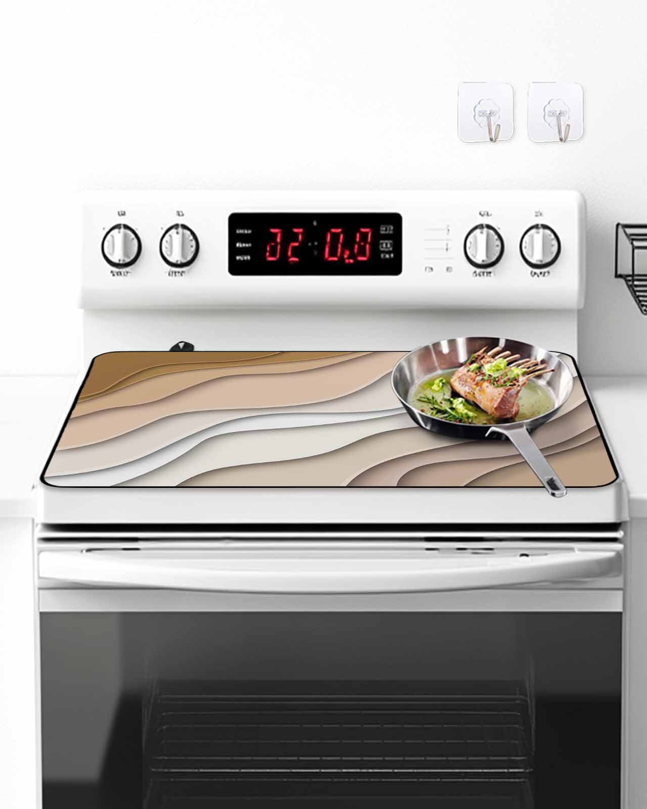 Stove Top Covers for Electric Stove, Beige Ombre Glass Stovetop Cover Protector, Modern Geometric Abstract Aesthetic Cream Induction Cooktop Protector Oven Mat for Kitchen Countertop 24"x21"