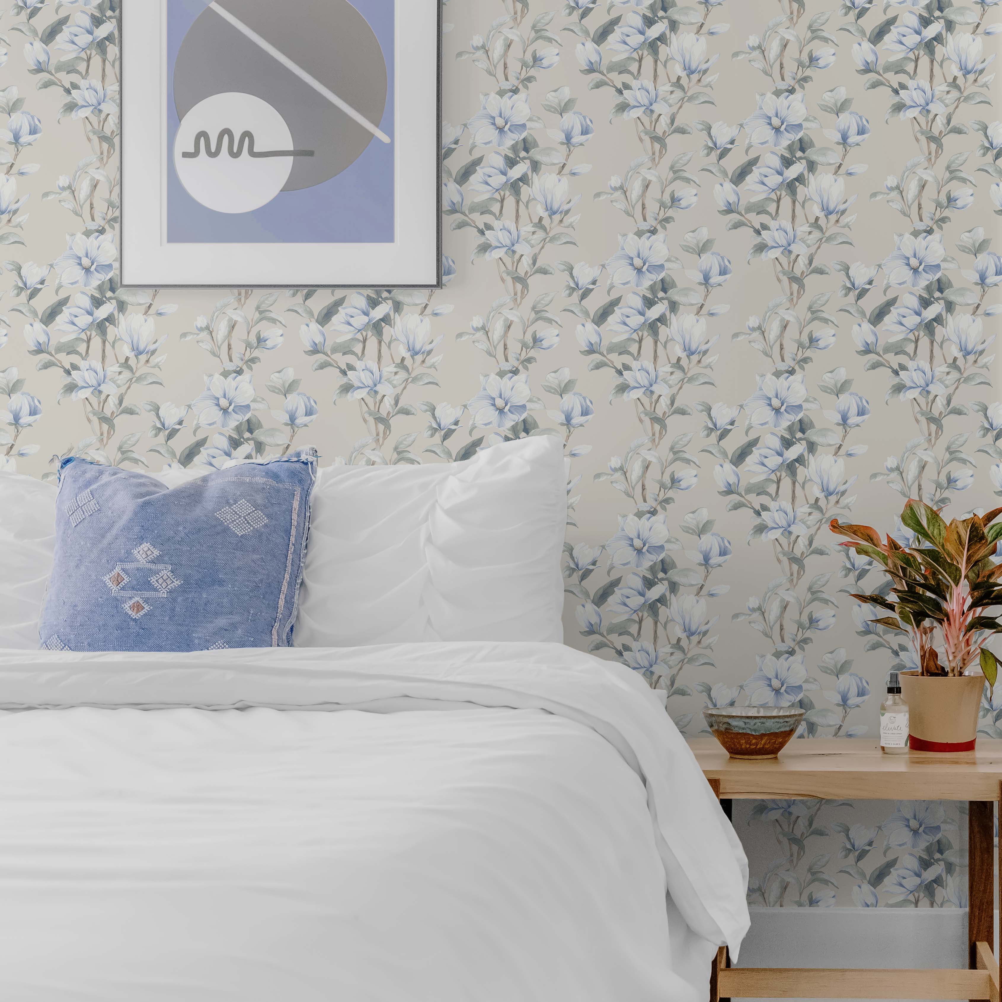 NextWall Linen & French Blue Magnolia Trail Peel and Stick Wallpaper