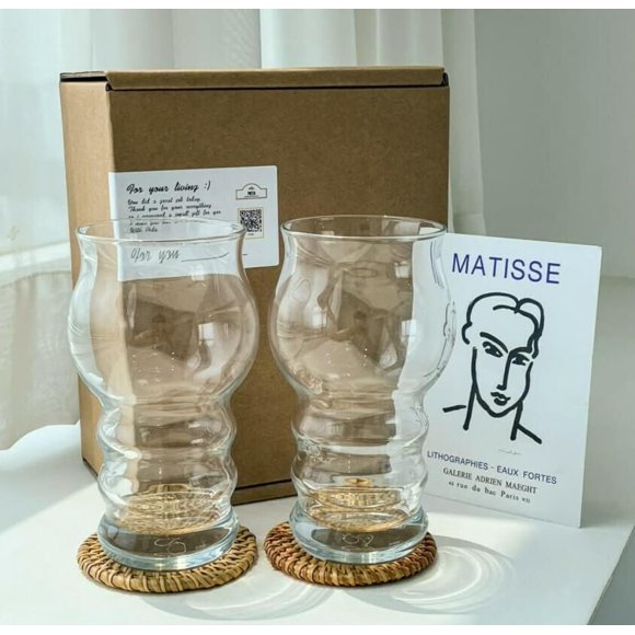 PIETA Cloud-Shaped Beverage Drinking Glass Cup Gift Set (14.5oz, 2pcs) with Coasters – Stylish Gift for Any Occasion