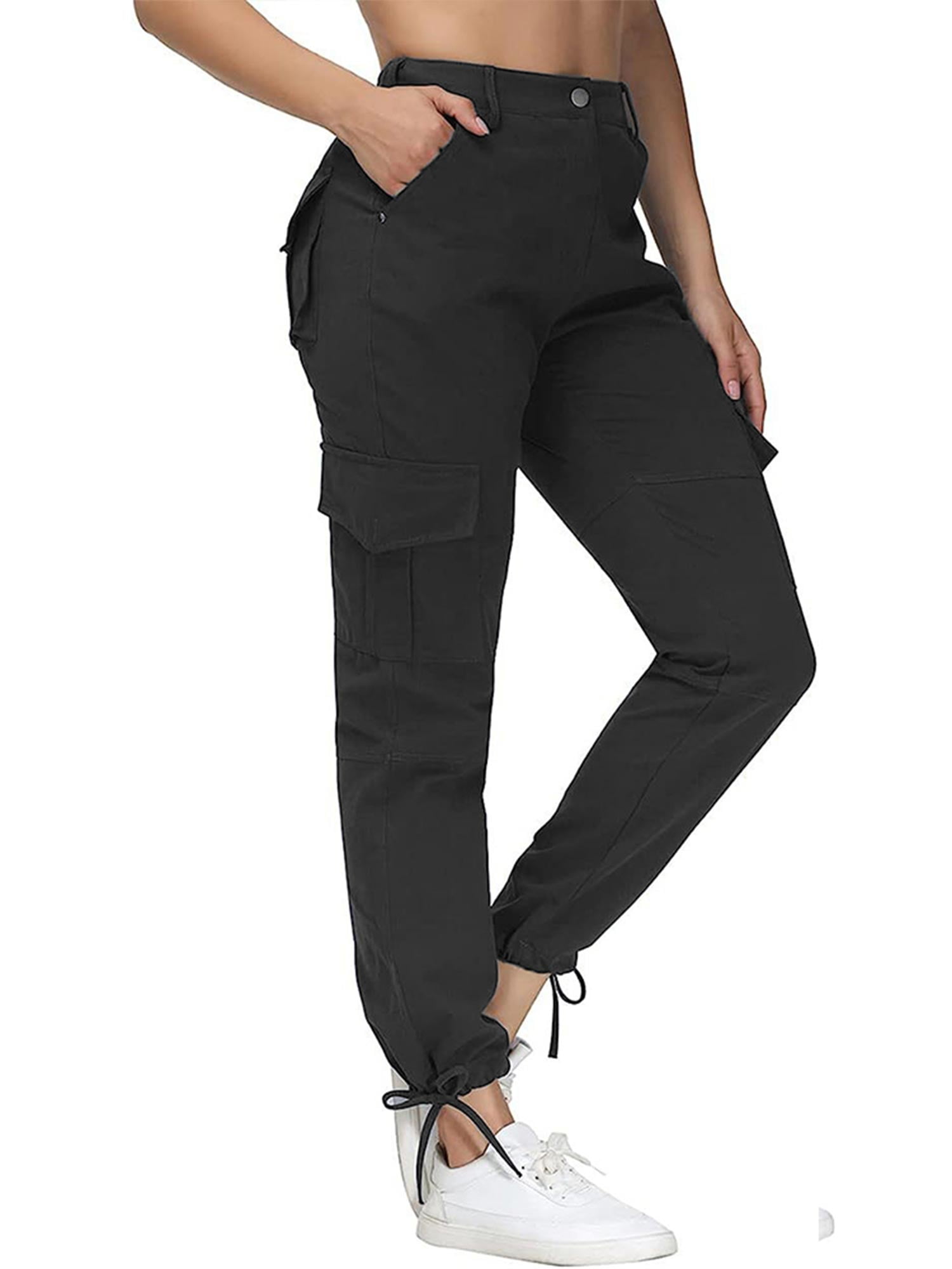 Keeccty Women Casual Pockets Trousers Elastic Cargo Pants