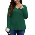 thumbnail image 3 of FlorCurve V Neck T-Shirts for Women Plus Size Long Sleeve Shirts Lightweight Tunic Tops, Army Green XL, 3 of 7