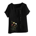 thumbnail image 4 of Liquidation d'Économies! BEFOKA Hauts pour Femmes Grande Taille en Liquidation, Blouse T-shirt d'Été Décontractée pour Femmes, Haut Décontracté pour Femmes en Lin à Col Rond Imprimé à Manches Courtes avec Boutons T-shirt Blouse, 4 of 4