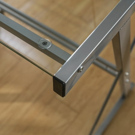 Walker Edison - 52" L-Shaped Modern Glass Corner Computer Desk - Silver