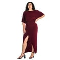 thumbnail image 3 of 24seven Comfort Apparel Plus Size Boat Neck Batwing Sleeve Front Slit Faux Wrap Maxi Dress, 3 of 4