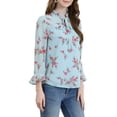 thumbnail image 5 of INSPIRE CHIC Women's Long Sleeves Tie Neck Ruffle Collar Floral Print LeisureTop XL Light Blue, 5 of 7
