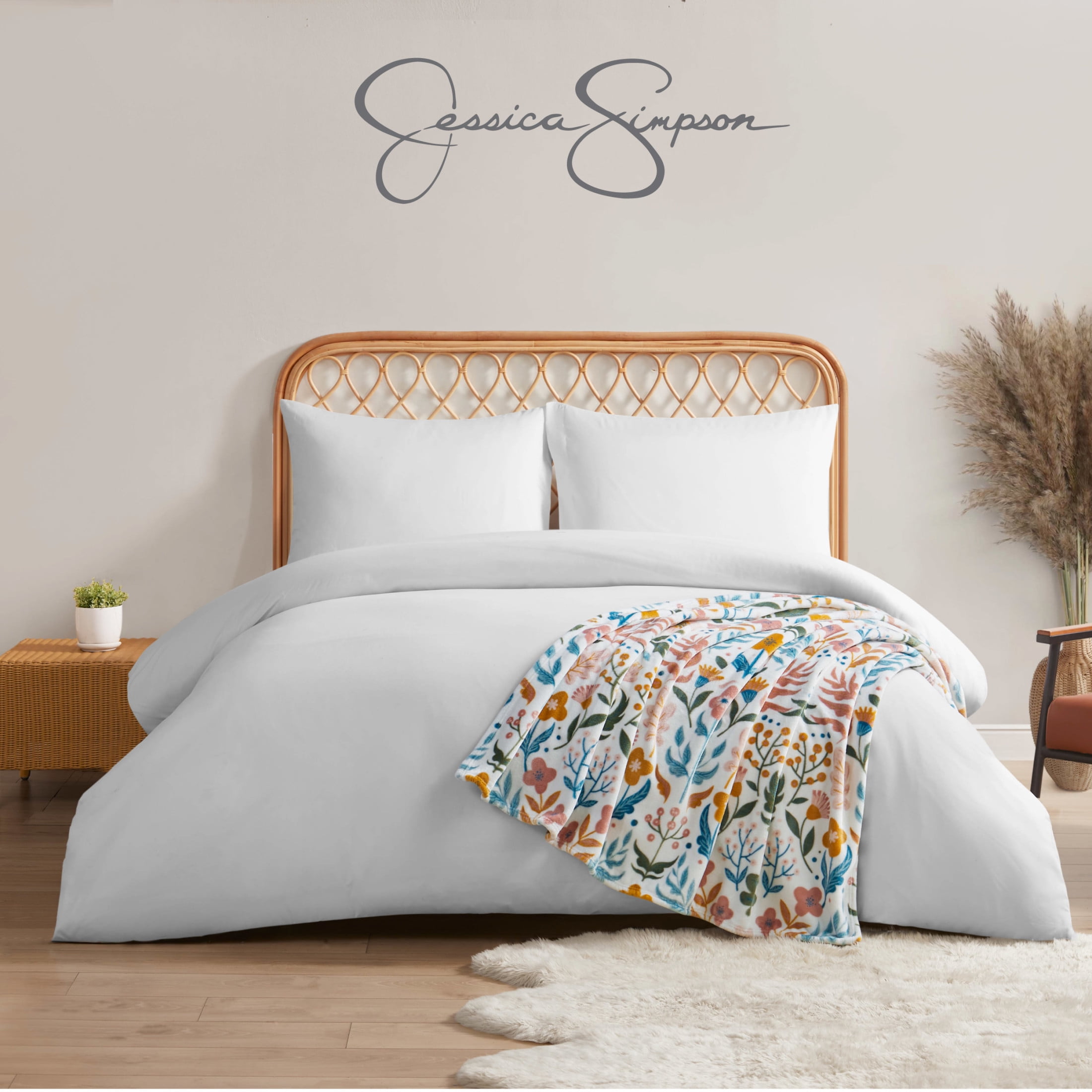 Jessica Simpson Floral Plush Throw Blanket, Blush, 50" x 70"