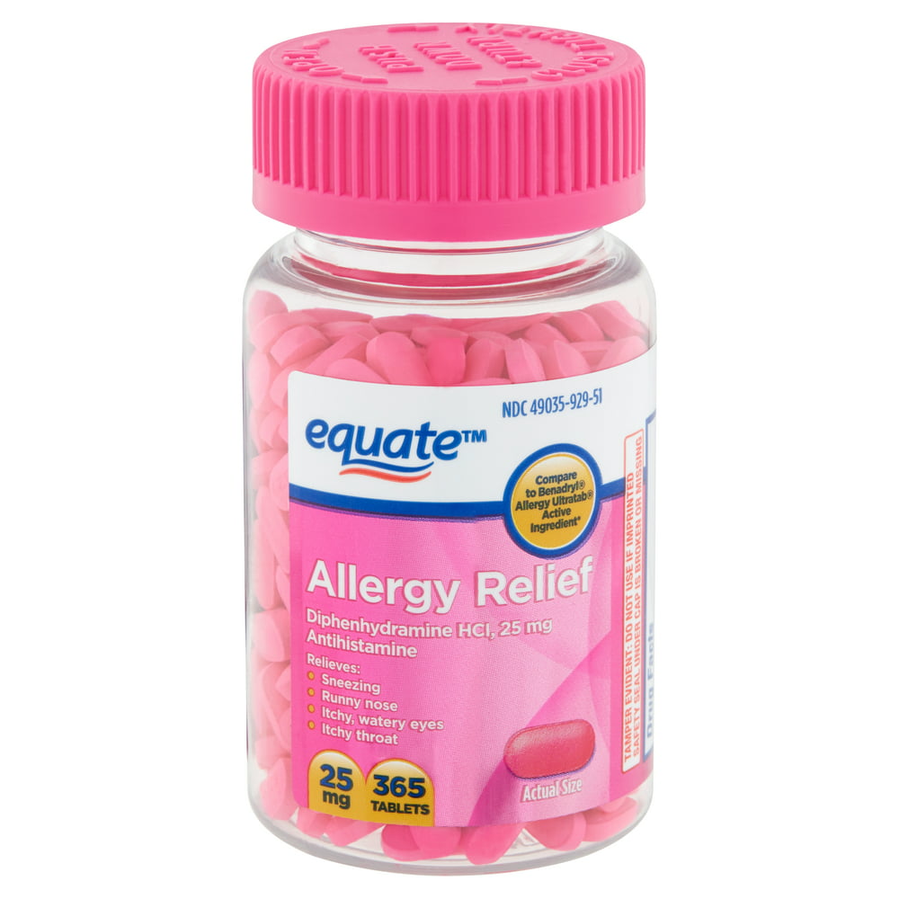 Equate Allergy Relief Diphenhydramine Tablets 25mg 365 Count Walmart