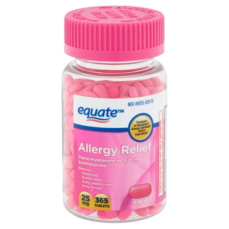 Equate Allergy Relief Diphenhydramine Tablets, 25 mg, 365