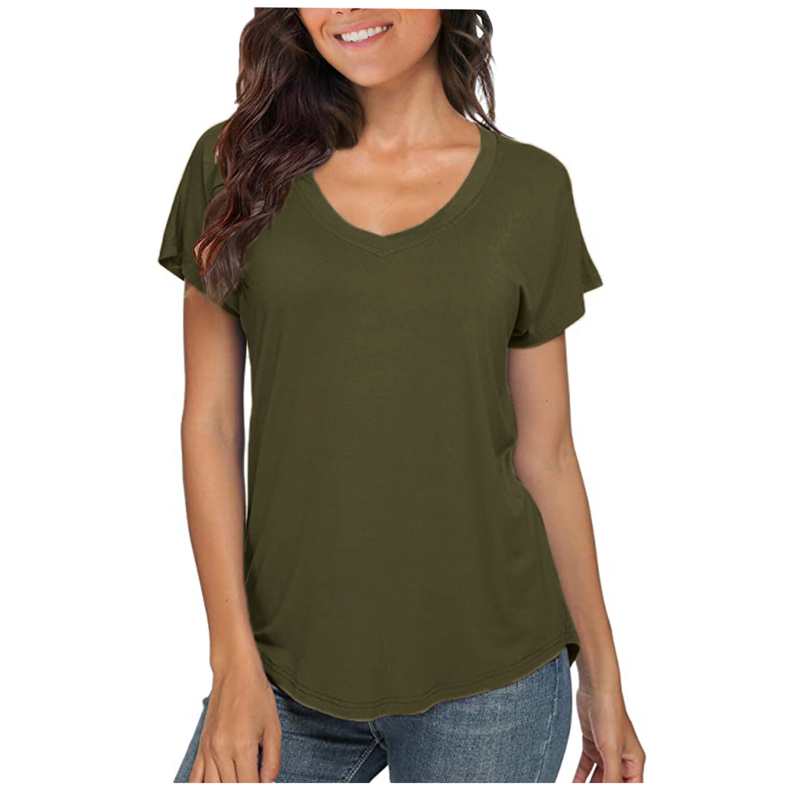 Shirts Basic Tee Top Blouse Army Green 