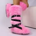 thumbnail image 3 of Women's Winter Warm Fluffy Faux Fur Knee High Snow Boots - Fashionable Cross Buckle Non Slip Cotton Boots, 3 of 4