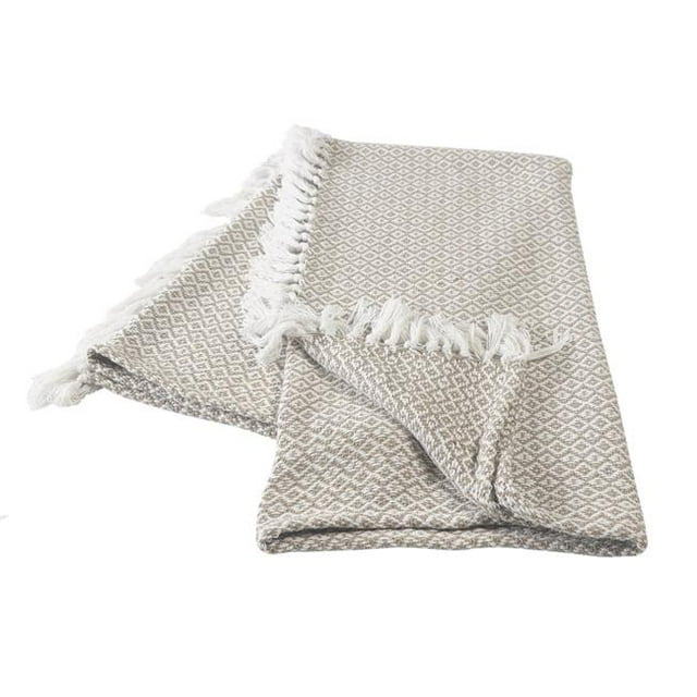 LR Resources THROW80180BEW4250 Diamonds Fringe Throw Blanket, Beige & Ivory - Rectangle