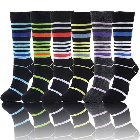 Mens Designer Dress Socks Size 10-13 Multi Stripe Print 6 Assorted Pairs