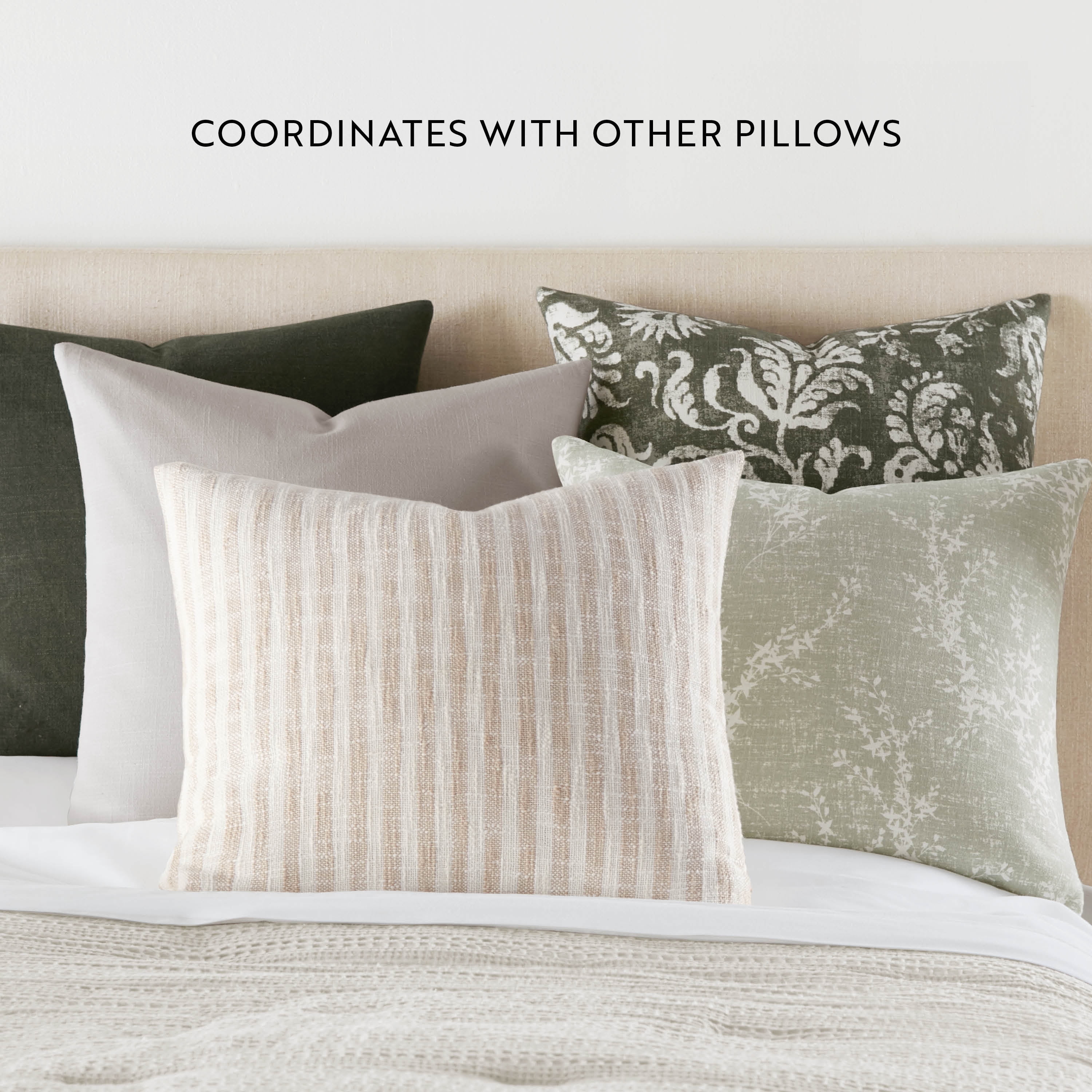 Noble Linens 2-Pack Decor Throw Pillows Floral Olive and Yarn-Dyed Bengal Stripe