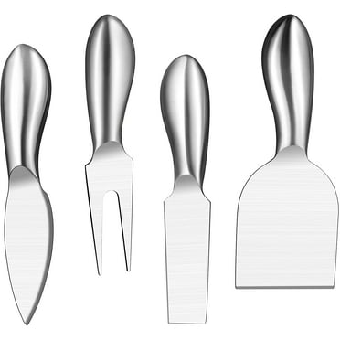 NOGIS 4 Pieces Stainless Steel Cheese Knife Set Cheese Slicer Cheese Cutter Flat Cheese Knife, Narrow Plane Knife, Spade Cheese Knife, Cheese Fork
