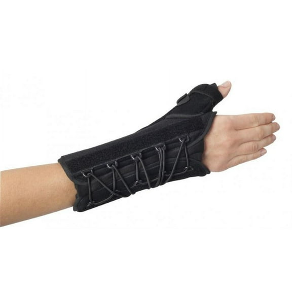 ProCare Quick-Fit W.T.O. Wrist Brace with Thumb Spica, Left Hand, Black, One Size Fits Most, 1 Count