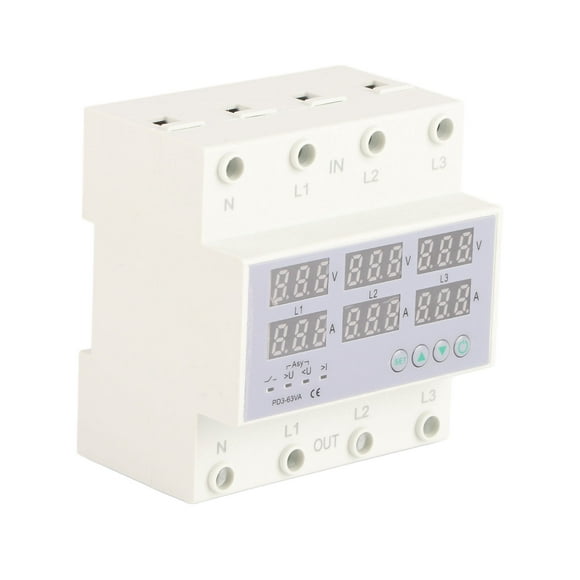 Overvoltage Protector, 3 Phase DIN Rail Voltmeter Adjustable Quick Response PC For Factory 63A
