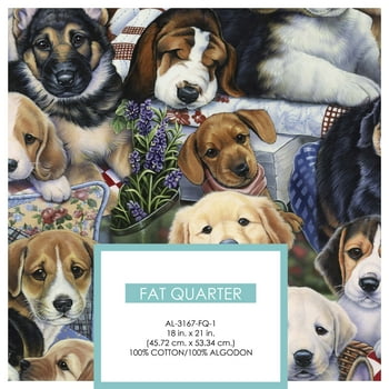 David Textiles, Inc. 22" x 18" 100% Cotton Garden Puppies Precut Sewing & Craft Fabric, Multi-color