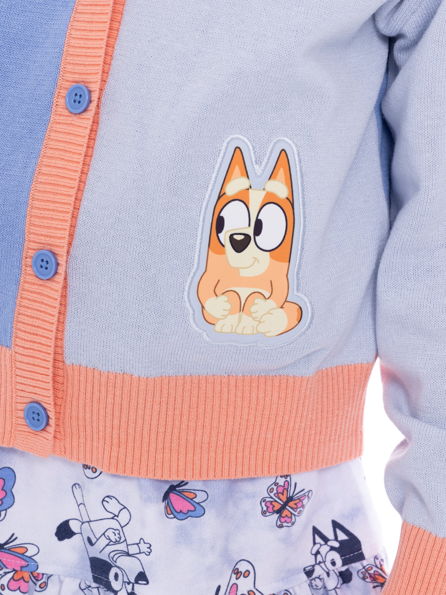 Bluey Girls Button Down Graphic Embroidery Cardigan, Sizes 4-16