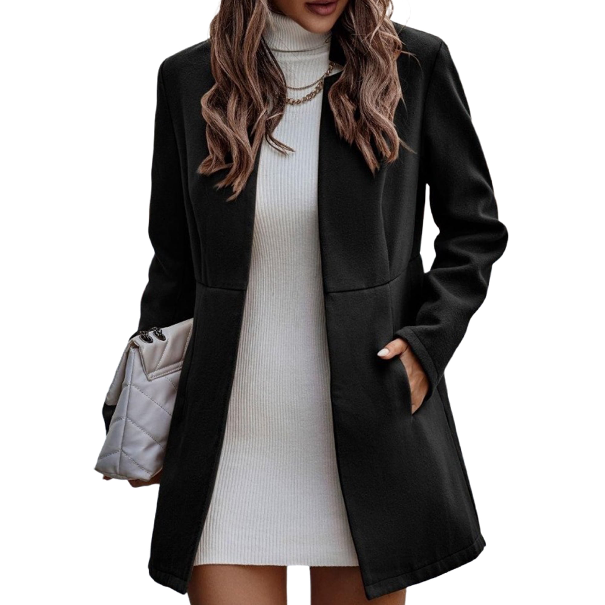 MAWCLOS Women Business Jackets Long Sleeve Cardigan Jacket Suit Collar Blazer Longline Formal Lapel Neck Blazers Black XL Walmart