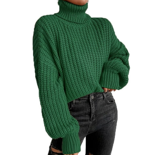 Sueter de manga larga para mujer sueter tejido con cuello alto sueter tejido para mujer sueter de cuello alto para mujer diseno facil de usar Walmart en linea