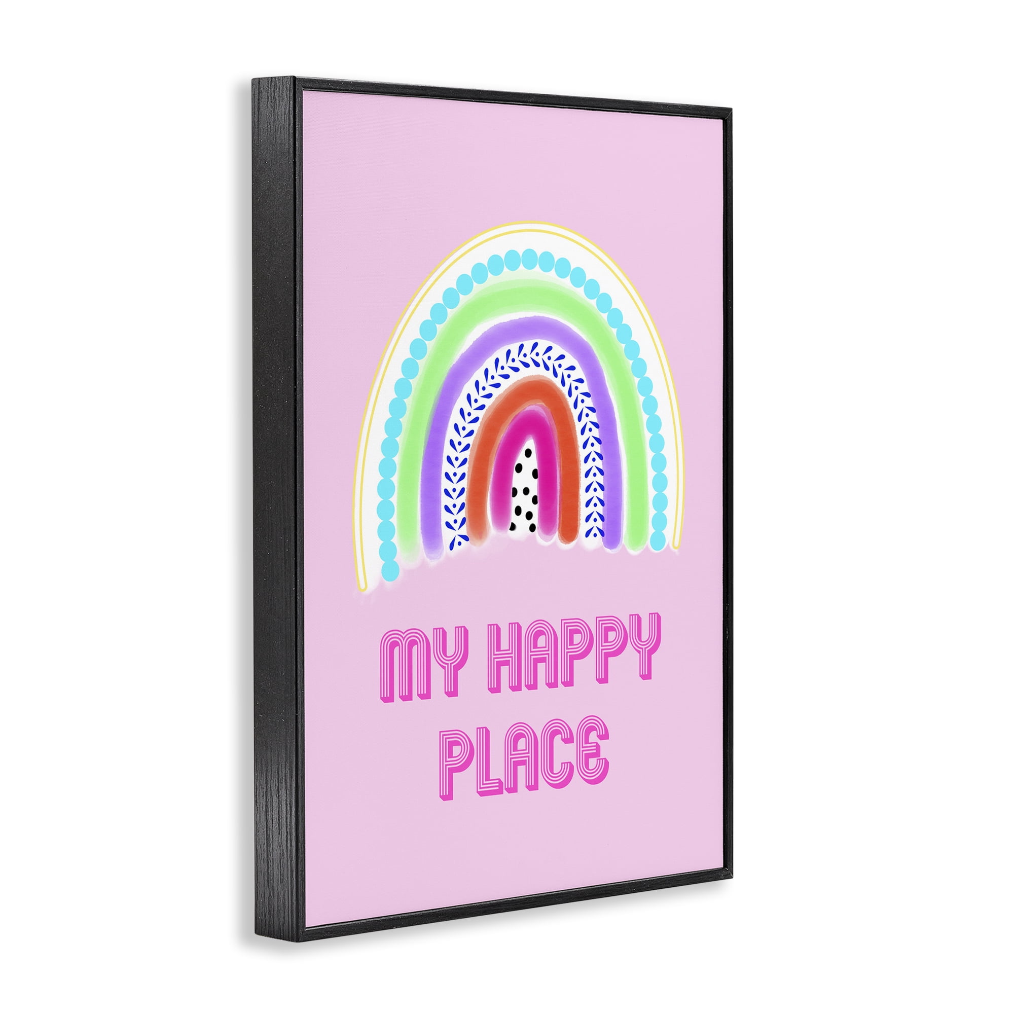 Stupell Industries Happy Place Dotted Rainbow Black Framed Giclee Art, design by Pooja Dave