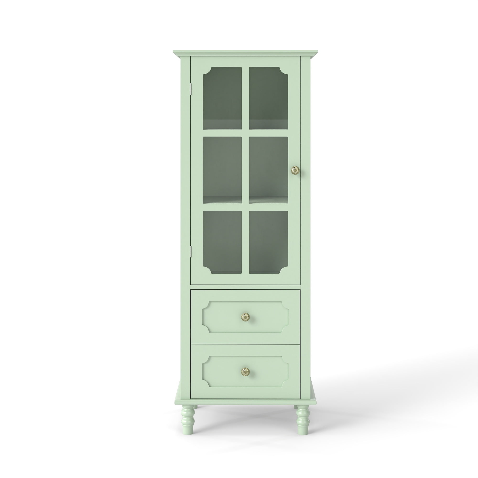 Leumius Minimalism Buffet Cabinet with Glass Doors and Double Drawer, Modern Wooden Storage Sideboard Cupboard for Living room Dining Room Hallway Entryway Green