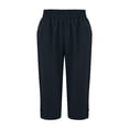 thumbnail image 6 of HKYNLAG Linen Capri Pants for Women Pull On Summer Straight Leg Petite Capris Knee Length Beach Shorts with Pockets Navy L, 6 of 6