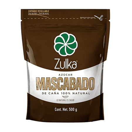 Zulka Mascabado Azúcar Crudo Oscuro. 100% Azúcar de Caña. Edulcorante Todo natural, Producto Mexicano. Ideal para postres. 1 Bolsa resellable (500 grs.)