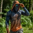 thumbnail image 3 of Mens UPF 50+ Sun Protection Shirts Hoodie with Mask Quick Dry Long Sleeve Print Lightweight Fishing Shirt Hiking Top Orange 2 L, 3 of 6