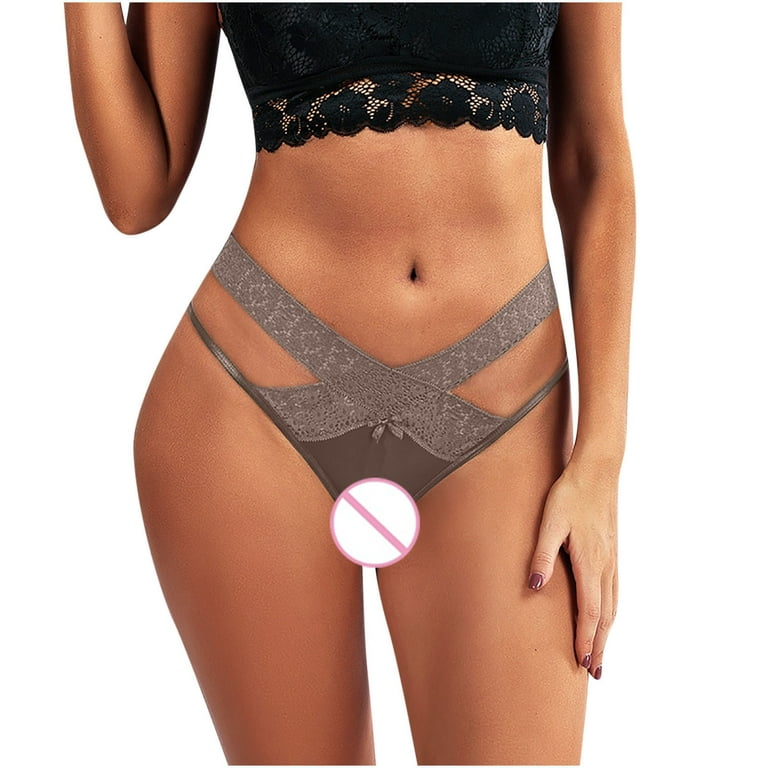 XMMSWDLA Cross Briefs for Women's Sexy Panties Lace Down Open Thong  Underwear Mid-Waist Underpants Coffee S Bikini Underwear for Women