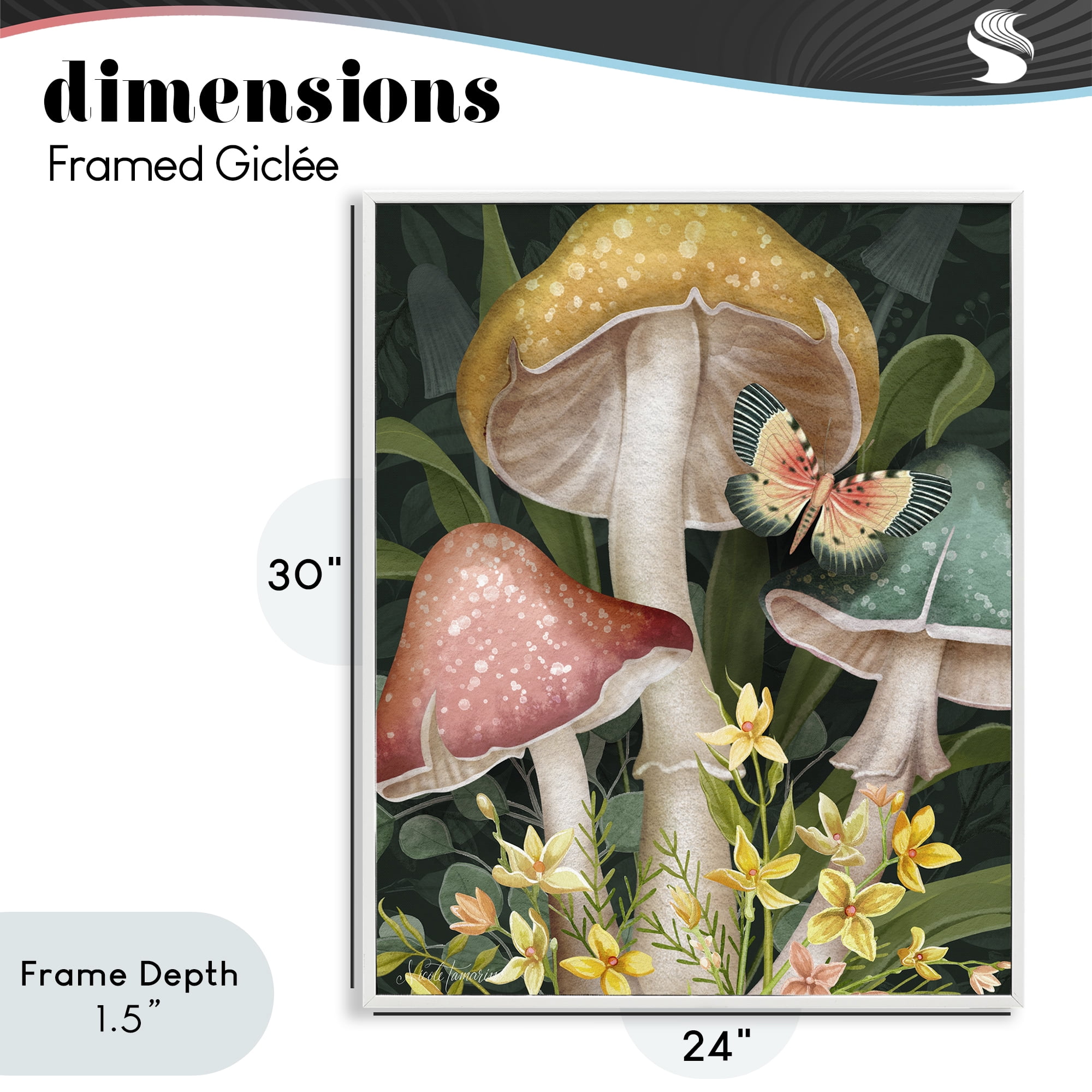 Stupell Industries Midnight Garden Mushrooms White Framed Giclee Art, design by Nicole Tamarin