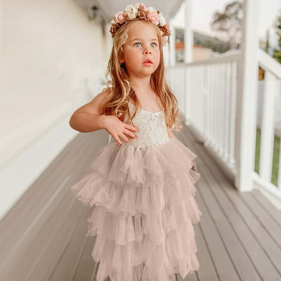 Girls Dresses Flower Girl Dress Sleeveless Tulle Dress Party Dress for Girls Rose Gold Dress for Girls Long Dresses Girls Birthday Dress 3-4 Years