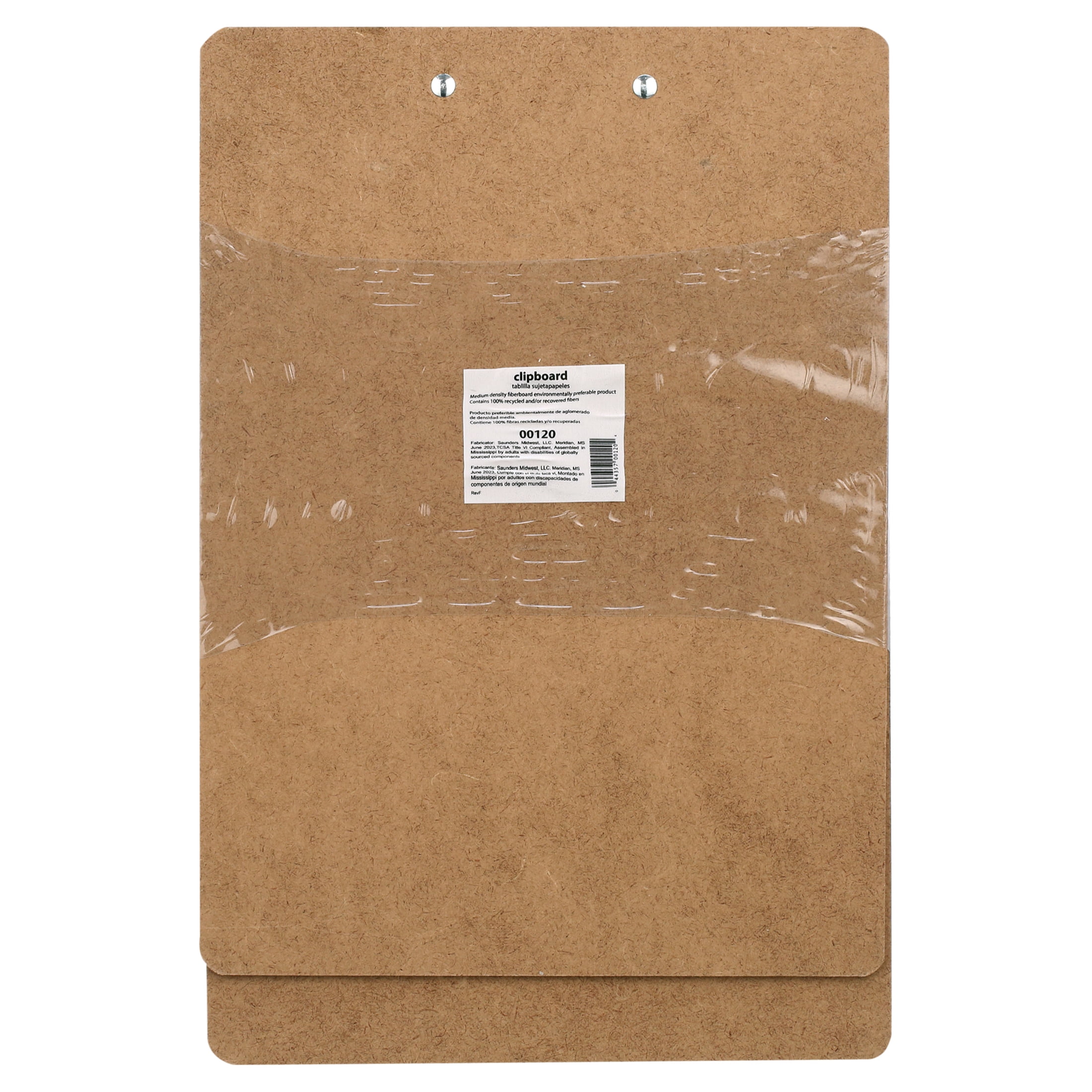 (2 pack) Saunders Hardboard Clipboard - Letter Size with Low Profile Clip and Built-in Hanging Hole, 2 per pack