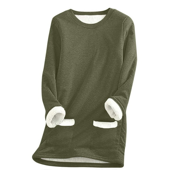Dyegold Women Fleece Sweatshirt Warm Fleece Winter Loose Pullover Thermal Sherpa Lined Undershirt Long Sleeve Teen Girls Ladies Sweatshirt Thick Casual Fluffy Loungewear Shirts Tops Pullover
